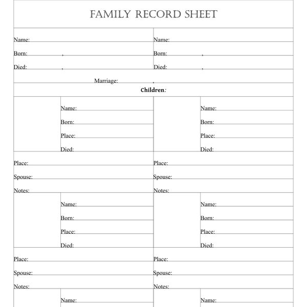 Family Group Sheet Etsy