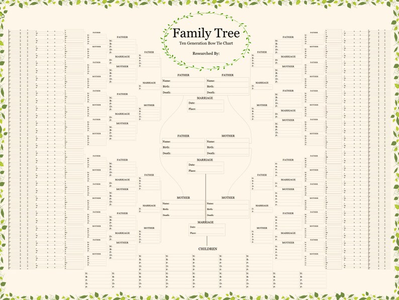 New Elegant Design 10 Generation Bow Tie Chart JPG and PDF Etsy