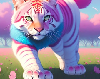 Colorful Pink Cat Artwork JPG Download File High Resolution