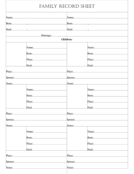 Family Group Sheet Template Word