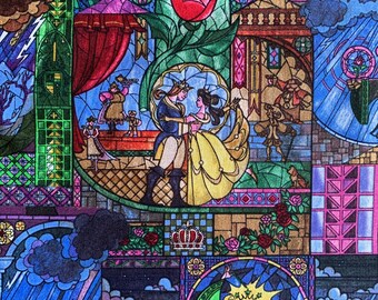 Beauty And The Beast Stained Glass Window Etsy Beauty And The Beast Stained Glass Window Etsy