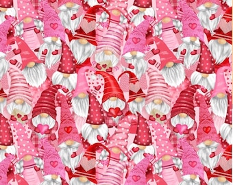 Timeless Treasures Gnomie Love Gnomes Pink Valentines Day CD1708-MULTI Cotton Fabric
