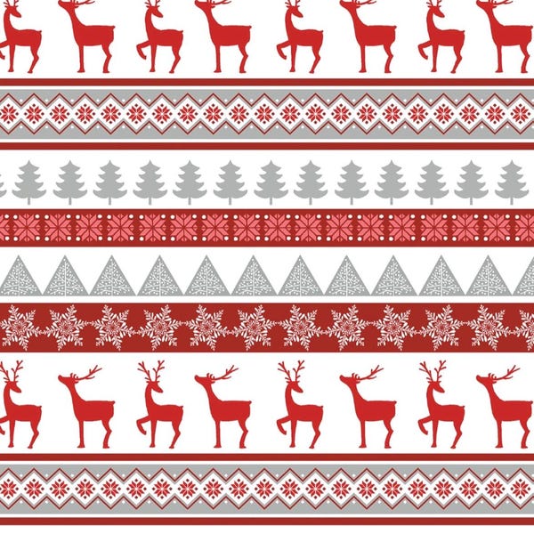 Benartex Red Nordic Cabin Deer Stripe w/Pearlescent Christmas BEN122625 cotton fabric