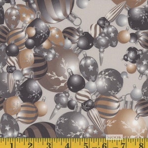 Mook Fabric Christmas Silver Gold  ornaments 129169 Cotton Fabric by the Yard