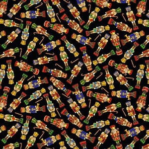 Timeless Treasures Black Tossed Nutcrackers w/Metallic Nutcrackers CM2057 cotton fabric