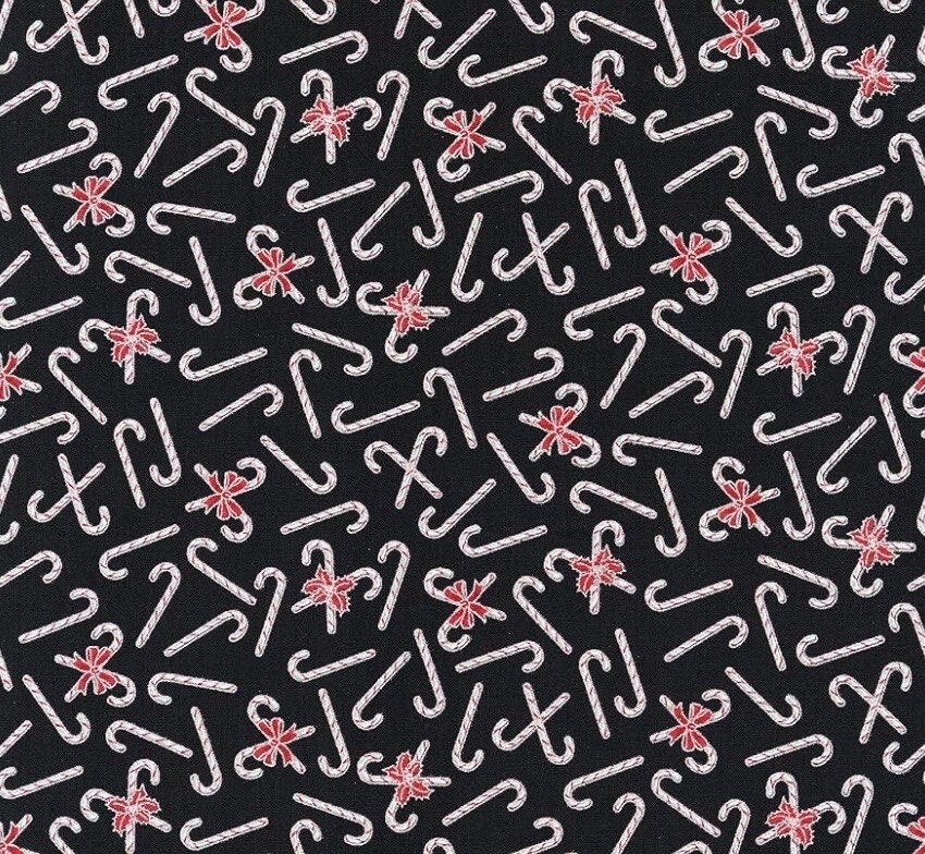 Robert Kaufman SRKM19949181 Candy Canes Onyx Christmas w/Metallic cotton fabric
