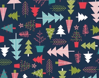 Kanvas studio Cup of Cheer Tree Farm navy MAS10204-N cotton fabric