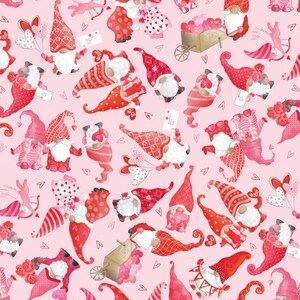 Kanvas Studios Gnomie Love Be my Gnome Sweet Valentines Day on pink background Cotton Fabric