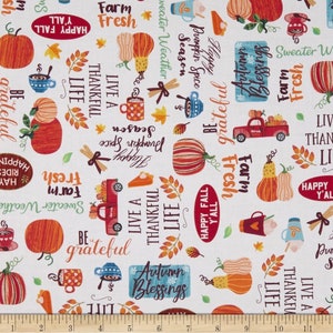 Benartex Kanvas Hayrides & Happiness Autumn Words Cream BE-12703-07 cotton fabric