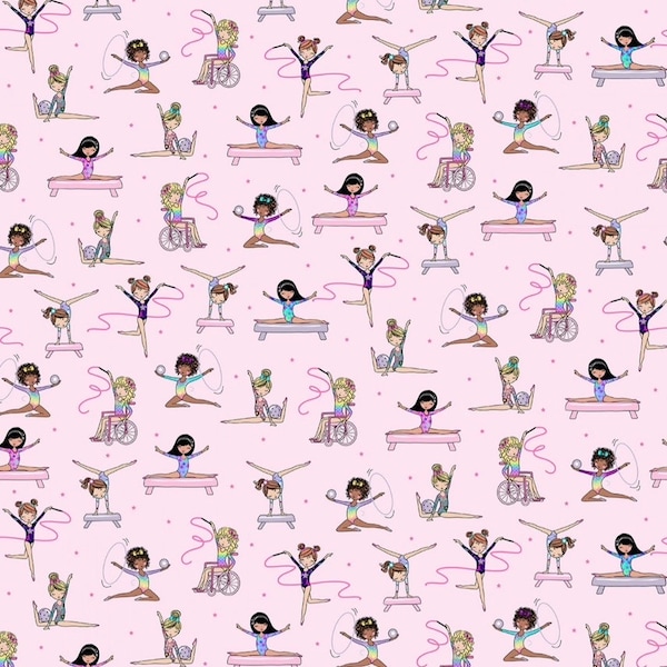 Timeless Treasures Tumble and Twirl pink Gymnasts CD2508-PINK cotton fabric