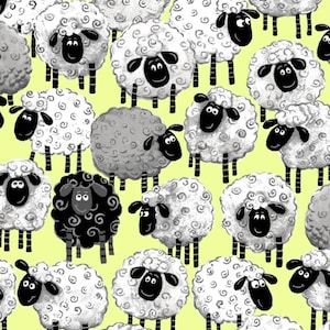 Clothworks Suzybee Lewe The Ewe Allover Sheep WSBSB20230-810 green background Cotton Fabric