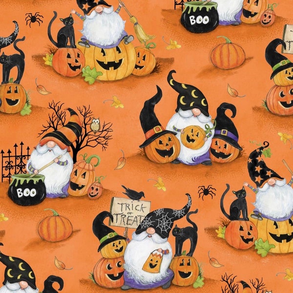 Tissu en coton Wilmington Prints The Boo Crew Halloween Scenic Gnomes 39792-889