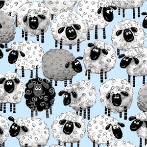 Clothworks Suzybee Lewe The Ewe Allover Sheep on blue background  SB20230-710 Cotton Fabric