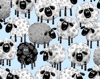 Clothworks Suzybee Lewe The Ewe Allover Sheep on blue background  SB20230-710 Cotton Fabric