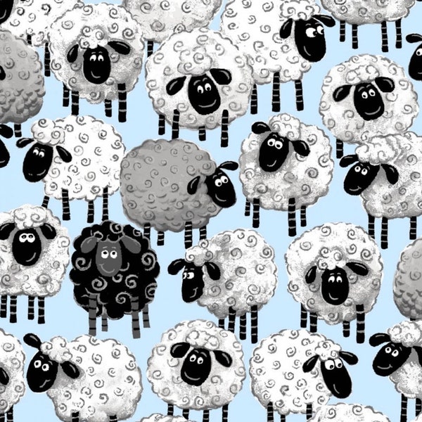 Clothworks Suzybee Lewe The Ewe Allover Sheep on blue background  SB20230-710 Cotton Fabric