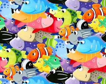 Clothworks Suzybee Under The Sea Digital Allover Fish SB20420-99C Cotton Fabric