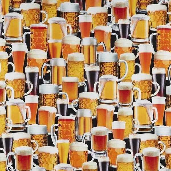Benartex Kanvas Ale House Beer mugs amber KAS12740-30 cotton fabric