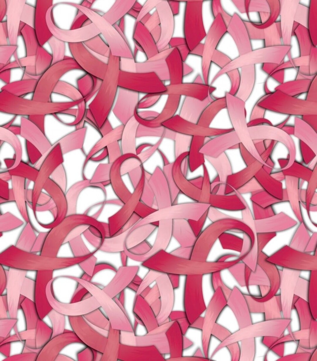 David Textiles Cancer Awareness Pink Ribbons White Background 100% ...