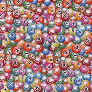 Mook Fabrics Game Night Bingo Multi colored Balls 116285 Cotton fabric