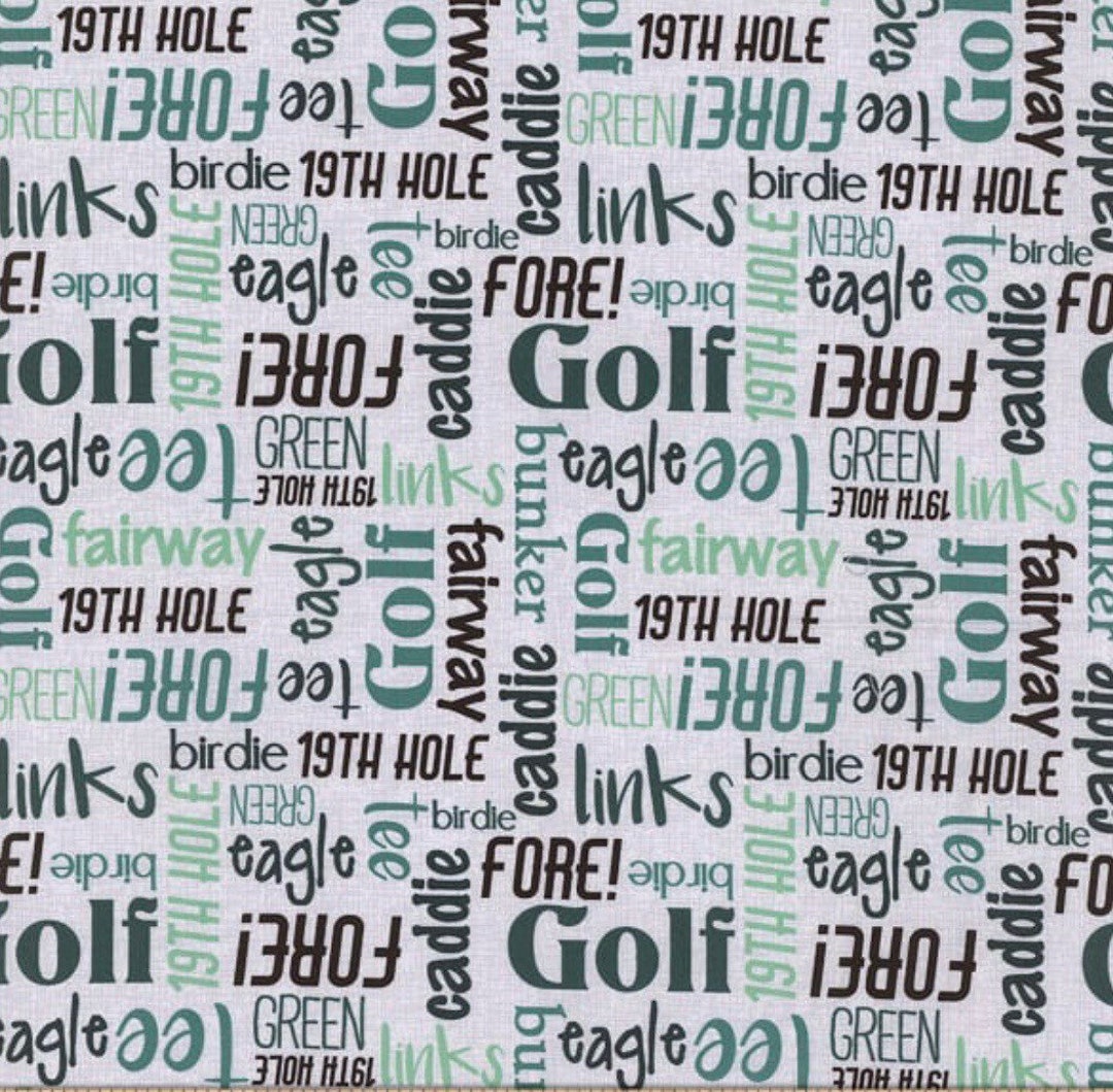 Mook Fabrics Golf Words Emerald Green 100 Quilt Shop Cotton Fabric by