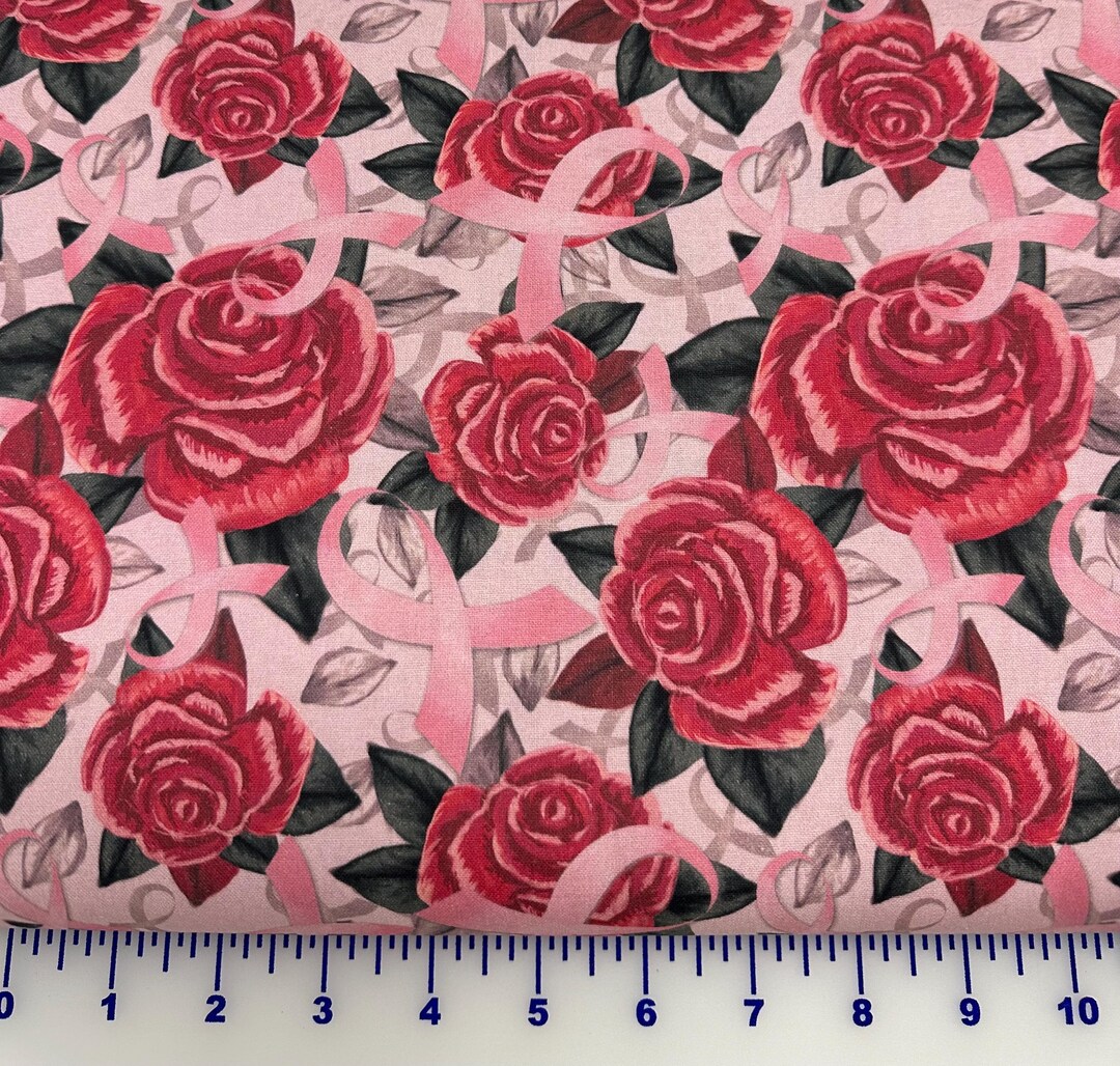 David Textiles Cancer Awareness Pink Ribbons and Roses Pink Background ...