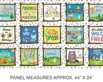 Benartex Happy Camper 6" Boxes 24" Panel Kids 12839-09 Cotton Fabric Panel