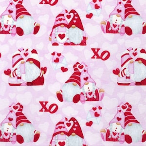Henry Glass Gnomie Love Hugging Gnomes Pink Valentines Day 100% Quilt Shop Cotton Fabric by the Yard