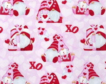 Henry Glass Gnomie Love Hugging Gnomes Pink Valentines Day 100% Quilt Shop Cotton Fabric by the Yard