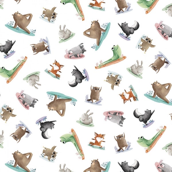 Michael Miller Now and Zen yoga Animal Stretches Cotton Fabric