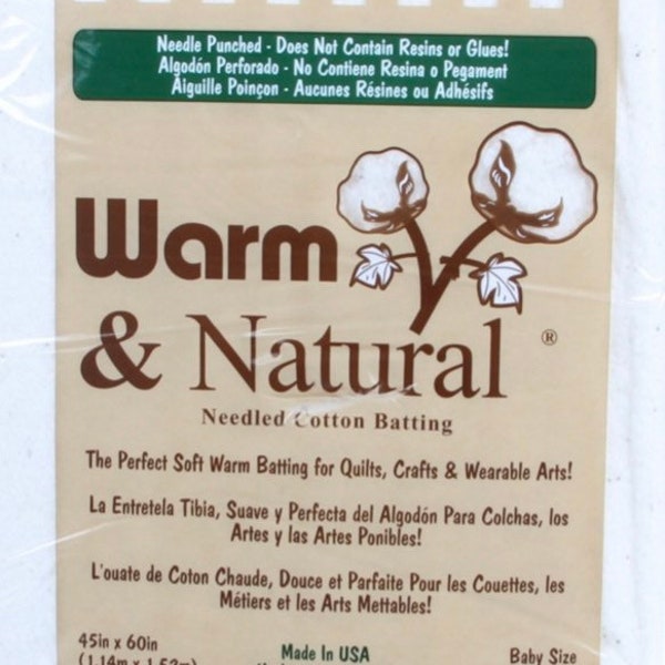 Warm and Natural Batting Batting Warm & Natural Cotton 45in x 60in baby crib size or throw size