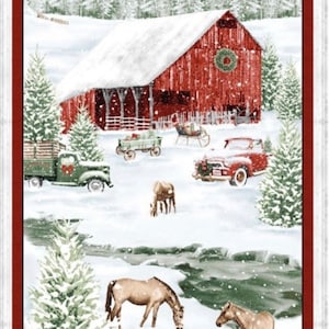Henry Glass Holiday Spirit horses HEG721P-86 Cotton Fabric Panel 24” x 44”