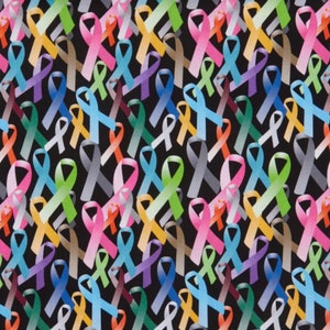 Mook fabrics Multi Colored Cancer Awareness Ribbons cotton fabric by the yard