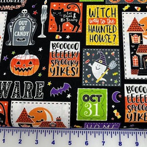 Benartex Glow-O-Ween Glow in the Dark Halloween Scenic Patchwork 12961-99 cotton fabric