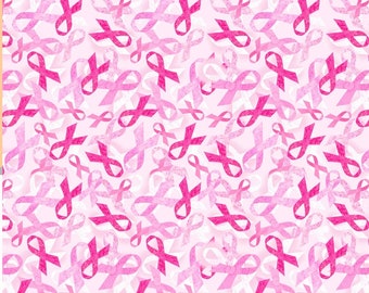 Cotton Breast Cancer Awareness Pink Ribbons on Black Cotton Fabric