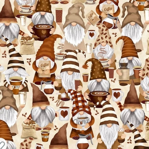 Timeless Treasures Espresso Yourself by Gail Cadden CD2027 Beige Coffee Gnomes Fabric