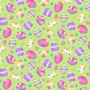 Henry Glass Hoppy Easter Gnomies Multi Paint Splatter Green Easter Egg Toss HEG563-66 Cotton Fabric