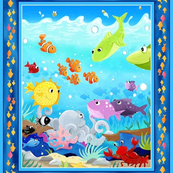 Clothworks Susybee Under the Sea digital fish Panel 36in x 44/45in SB20418-99C