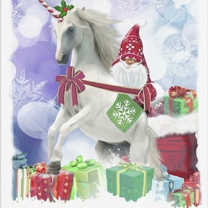 Panel David Textiles Foust  35&quot; Digital Fabric Panel Christmas Unicorn Holiday Gnome 3973 Digitally Printed Panel 36in x45in