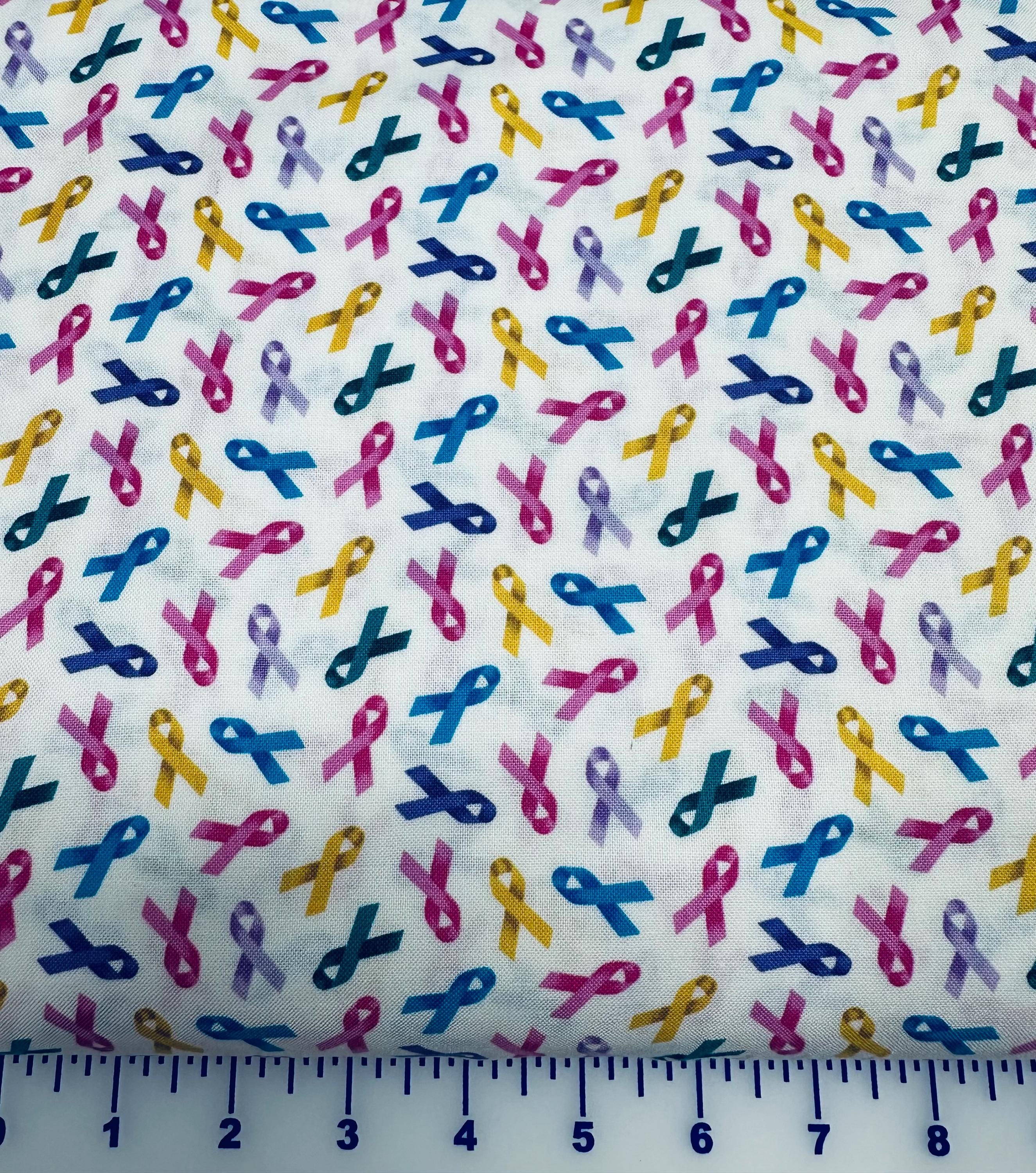 Elizabeth’s Studio Ribbons All Cancers Awareness 407multi Cotton Fabric ...