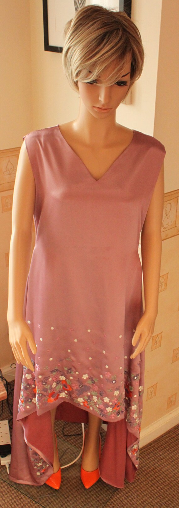 Dusty Pink Embroidered Asymmetric Dress Wedding Party Evening Dress High  Low Hem Long Dress - Etsy