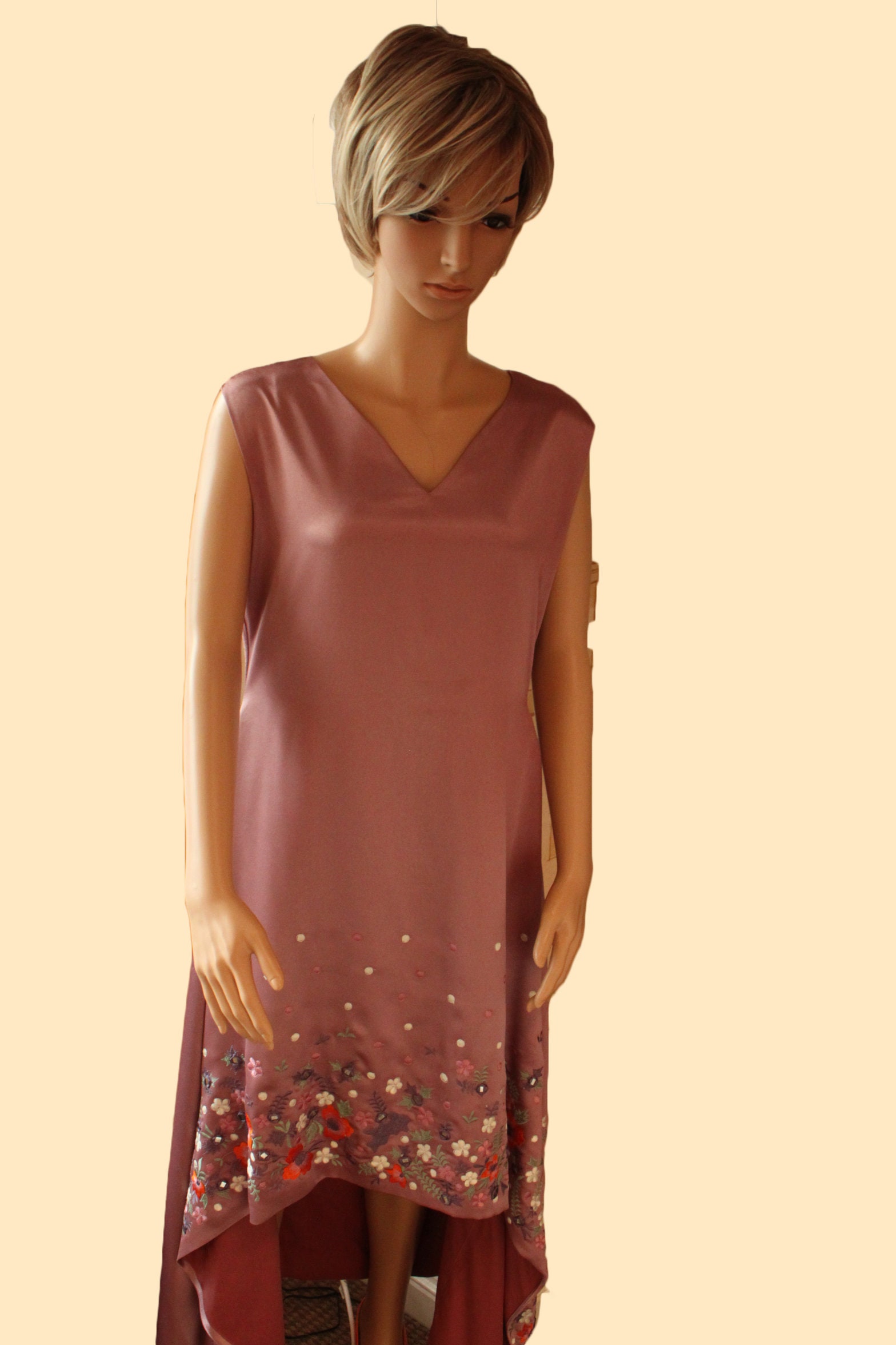 Dusty Pink Embroidered Asymmetric Dress Wedding Party Evening Dress High  Low Hem Long Dress - Etsy