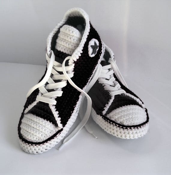 Zapatillas hechas a Zapatillas de ganchillo negro Zapatos - Etsy