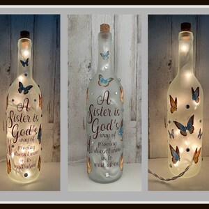 Sister Lighted Wine Bottle/Sister Gift/Sister Love/Sister home decor night light