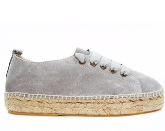 Ibiza Island Boho Sneakers Espadrilles- Lace Oxford shoes, made of Suede Leather