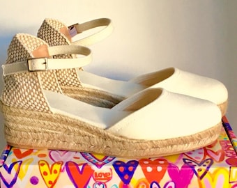 BEVERLY Ivory Low Wedge ankle strap Espadrilles Boho ,comfortable Wedding shoes, beige bridal shoes, dancing wedding, flat wedding shoes