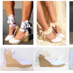 White CHLOE Medium Wedge Lace Up Espadrilles, Wedding shoes, Bridal shoes, baby shower, reception shoes, bachelorette, comfortable wedding