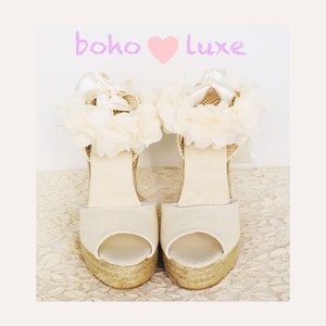 BOHOLUXE Peep Toe IVORY Platform Wedge Lace Up Espadrille Boho style Wedding Ibizencas bridal shoes Wedding , beach wedding, bohemian