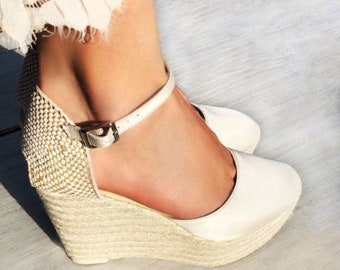 PARIS Boho SATIN Platform Bridal Wedges Espadrilles Wedding shoes Bridal, boho, high heel, ankle strap shoes, comfortable wedding