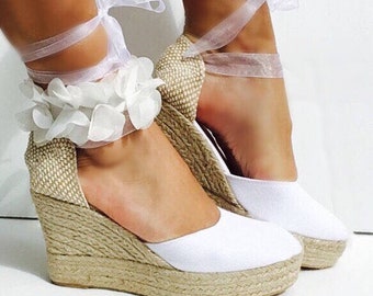 LULU Wedge Lace Up Espadrilles Boho style Wedding beach, bridal shoes, platform shoes, bride, bridesmaid, baby shower