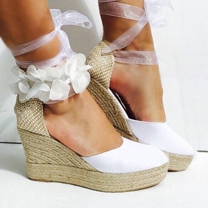 LULU Wedge Lace Up Espadrilles Boho style Wedding beach, bridal shoes, platform shoes, bride, bridesmaid, baby shower